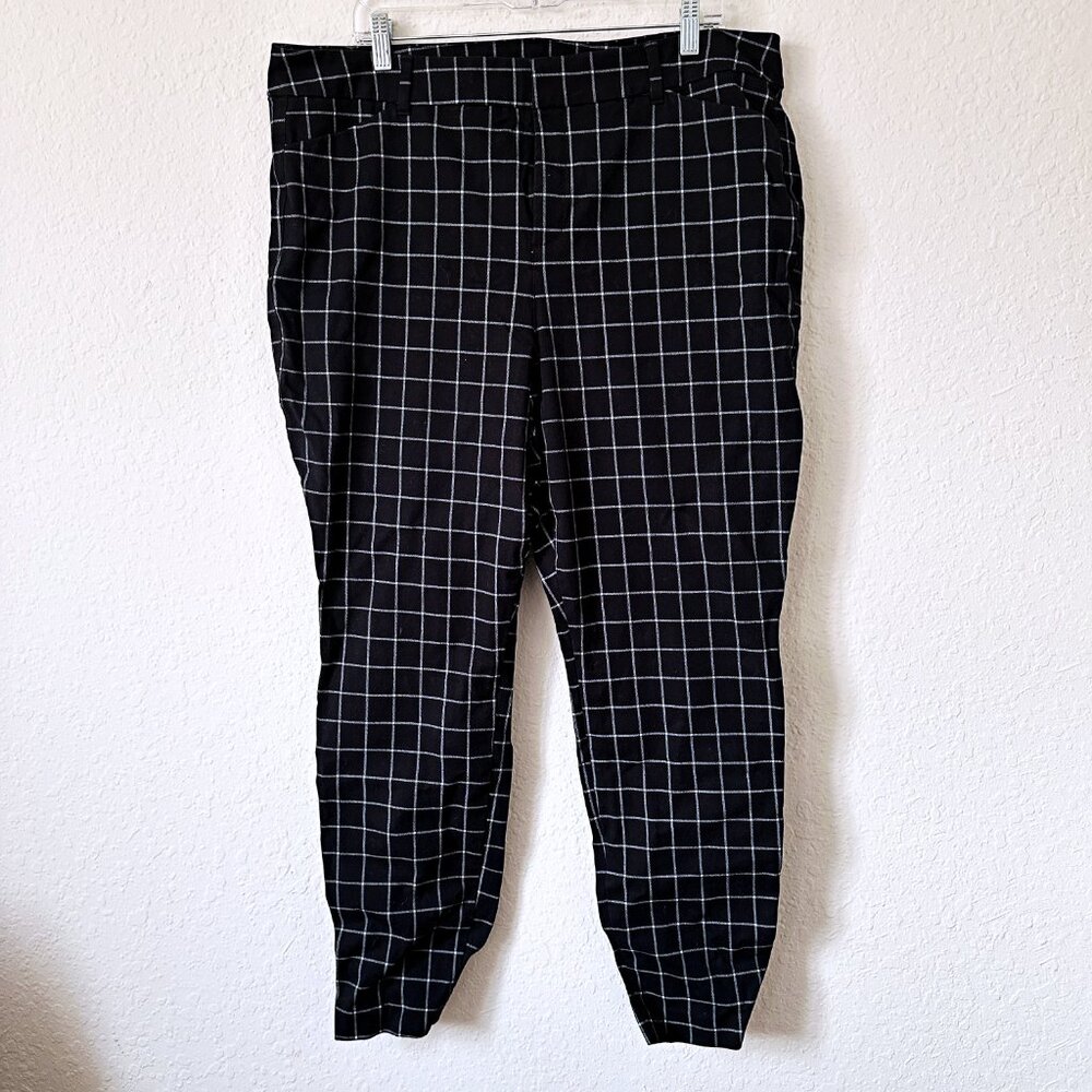Old Navy Pixie High Rise Windowpane Ankle Plaid Black Pants 18